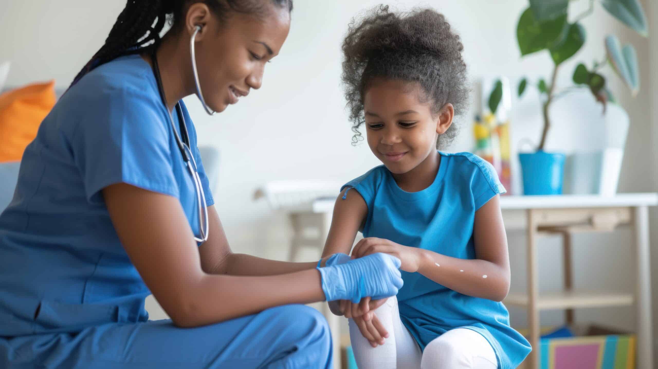 School Nurse treating young student