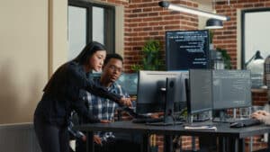 Two cybersecurity students who completed the Cybersecurity Offense and Defense Certificate at Ohio State