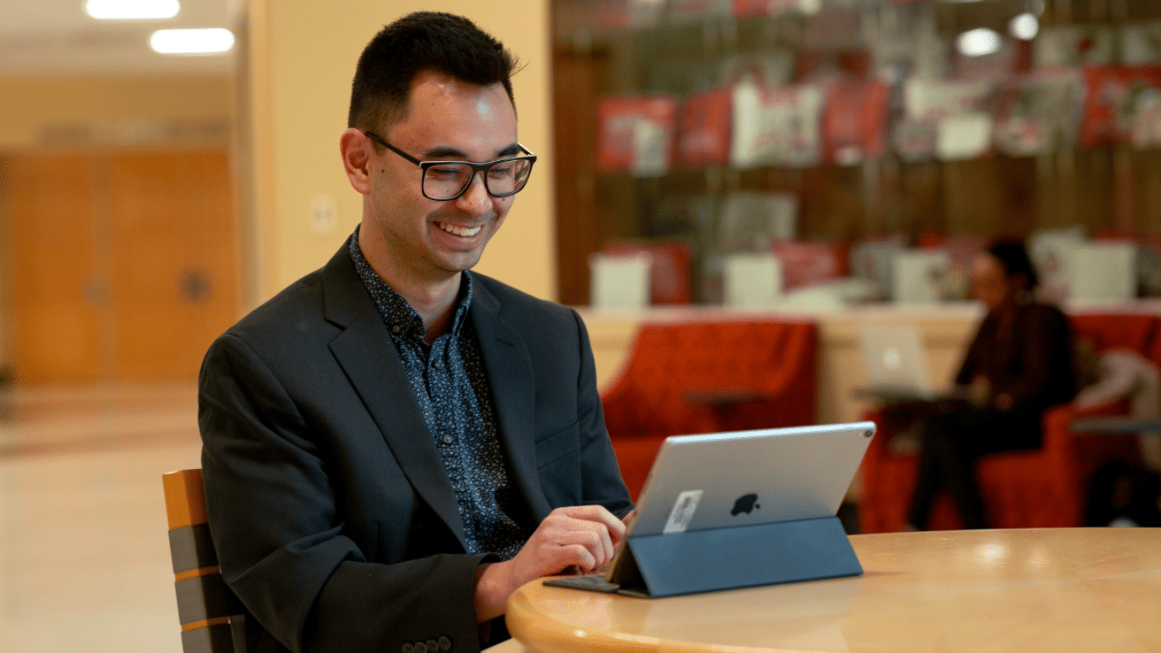 An Ohio State Online student working away from home.