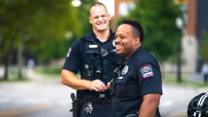 Ohio State University Police Department law enforcement officers laughing